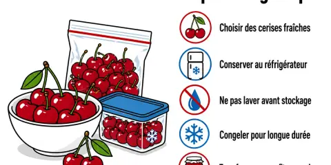 Conseils pour bien conserver des cerises : choisir des fruits frais, les garder au frais, ne pas les laver avant stockage, les congeler ou les transformer en confiture.
