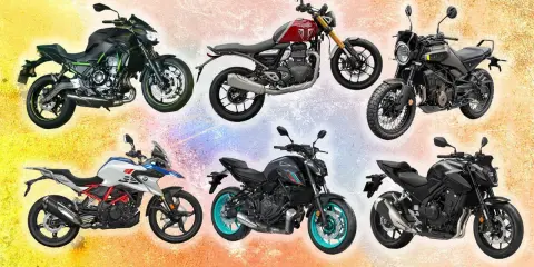 Varias motos de diferentes marcas y estilos. ¿Qué cilindrada puedo llevar con el A2? Aquí tienes opciones.