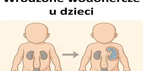 Ilustracja pokazuje powiększoną nerkę u dziecka, co może być objawem wrodzonych wad układu moczowego.