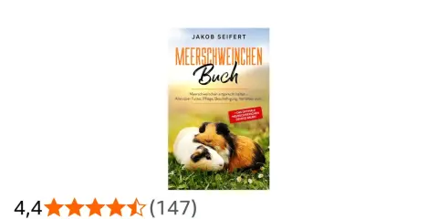 Buchcover mit zwei Meerschweinchen, das Thema "Meerschweinchen artgerecht halten" behandelt. Tipps für Futter, Pflege und Gehegebau.