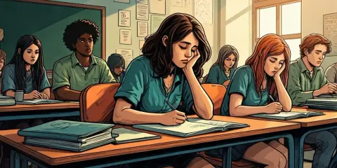 Schülerinnen und Schüler konzentriert bei ihrer Projektarbeit in der Schule.