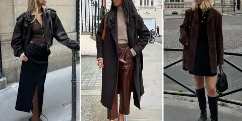 Tre donne sfoggiano outfit eleganti. Il marrone e fucsia stanno bene insieme, come dimostrano i dettagli in pelle e i collant.