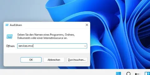 Fenster "Ausführen" in Windows 11 mit der Eingabeaufforderung "services.msc" für den Zugriff auf Dienste.