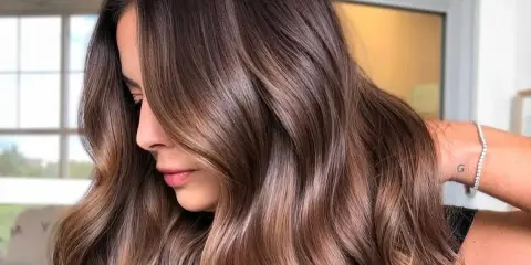 Capelli castani morbidi e luminosi, perfetti per un look estivo. Le onde leggere incorniciano il viso, creando un effetto naturale e chic.