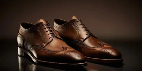 Eleganti scarpe stringate in pelle marrone, un esempio di diversi tipi di scarpe classiche da uomo con decorazioni traforate.