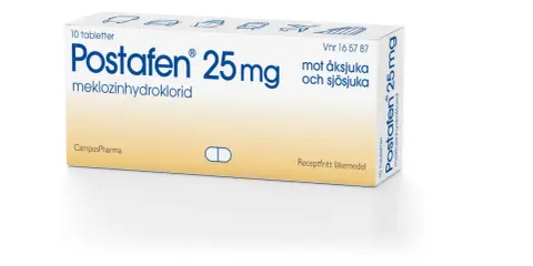 Postafen 25mg, receptfritt medicin mot illamående vid åksjuka och sjösjuka. 10 tabletter.