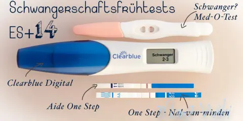Verschiedene Schwangerschaftstests, darunter ein digitaler Clearblue, zeigen, wie sicher Schwangerschaftstests sind. ES+14.