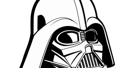Darth Vader kolorowanka. Ikoniczna maska Lorda Vadera, gotowa do pokolorowania przez fanów Gwiezdnych Wojen.