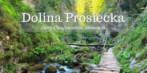 Drewniana kładka w Dolinie Prosieckiej, w Górach Choczańskich. Woda szemrze wśród kamieni, a zielone zbocza otaczają szlak.