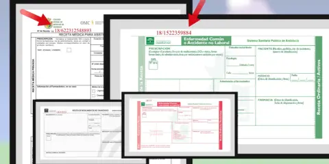 Varias recetas médicas españolas, algunas con sellos y números de identificación.