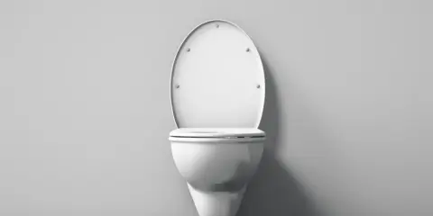 Biała, wisząca miska WC z otwartą klapą. Wykonana z duroplastu, który jest trwałym tworzywem.