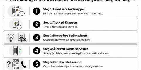 Steg-för-steg-guide för att felsöka en jordfelsbrytare. Visar hur man testar om jordfelsbrytare är av eller på.
