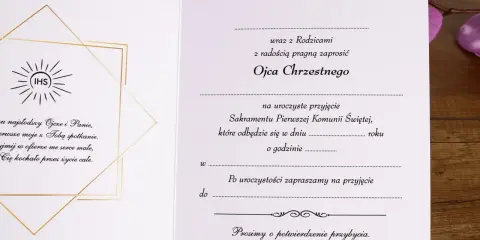Zaproszenie na chrzciny tekst: zaproszenie na uroczyste przyjęcie Sakramentu Pierwszej Komunii Świętej, z prośbą o potwierdzenie przybycia.