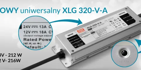 Uniwersalny zasilacz 12v 40w XLG 320-V-A, z możliwością regulacji napięcia wyjściowego, idealny do zastosowań w suchych, wilgotnych i mokrych miejscach.