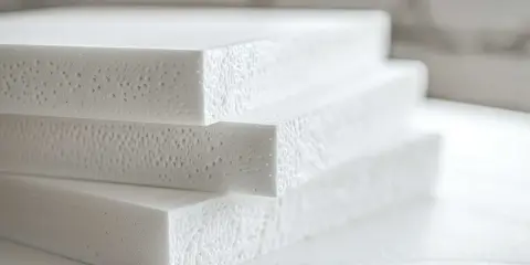 Stos białych płyt styroduru, idealnych do izolacji. Zastanawiasz się, czym kleić styrodur? Ten materiał wymaga specjalistycznych klejów.