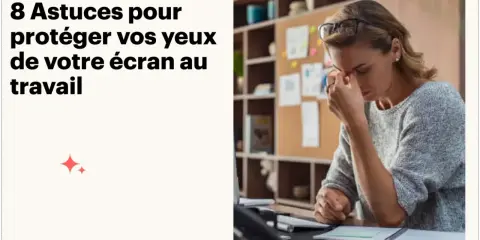 Une femme fatiguée se masse les yeux devant son ordinateur. Apprenez comment diminuer la luminosité d'un ordinateur pour protéger votre vue.