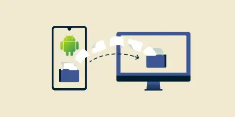 En Android-telefon överför filer till en dator via kabel.