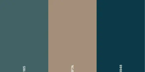 Palette con tortora, blu petrolio e verde acqua scuro. Idee su come abbinare i colori per un look sofisticato.