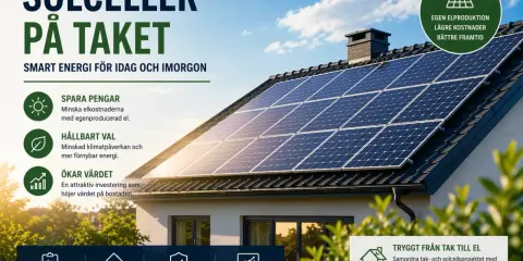 Solceller på garagetaket ger smart energi för idag och imorgon. Spara pengar, gör ett hållbart val och öka värdet på din bostad.
