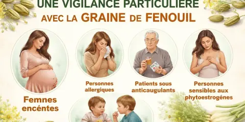 Femmes enceintes, allergiques, sous anticoagulants ou sensibles aux phytoestrogènes : vigilance avec la graine de fenouil.