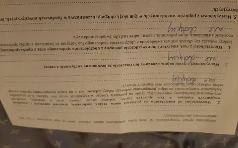 Oświadczenie do komornika o braku majątku. Wpisano "nie dotyczy" przy pytaniach o wierzytelności.