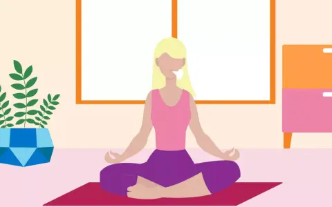 A woman meditates, breathing deeply to relax mind and body.