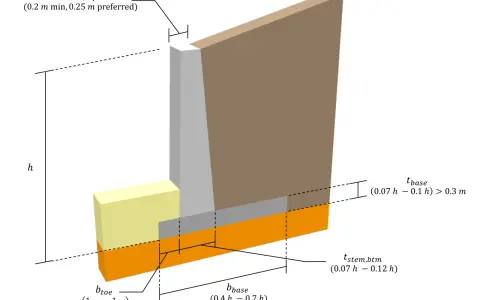 Schéma d'un mur de soutènement avec ses dimensions.