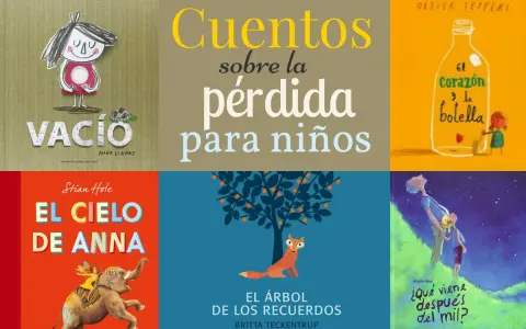 Colección de libros infantiles, incluyendo "Vacío", "El Cielo de Anna" y "El Árbol de los Recuerdos", que abordan temas como la pérdida y la muerte.