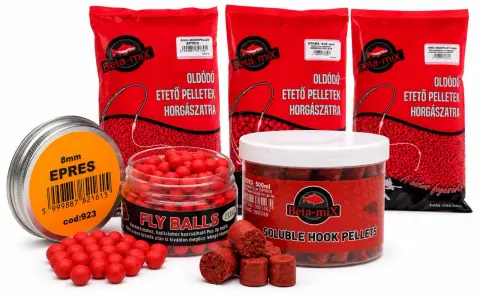Na co biorą karpie w stawie? Zestaw przynęt wędkarskich Beta-mix: kulki proteinowe, pellet haczykowy i mikropellet.