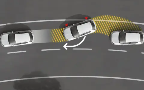 Ilustracja pokazuje, jak działa kontrola trakcji: samochód w poślizgu jest korygowany, by utrzymać tor jazdy.