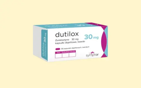 Opakowanie leku Dutilox 30 mg z duloksetyną, zawierające 56 kapsułek.