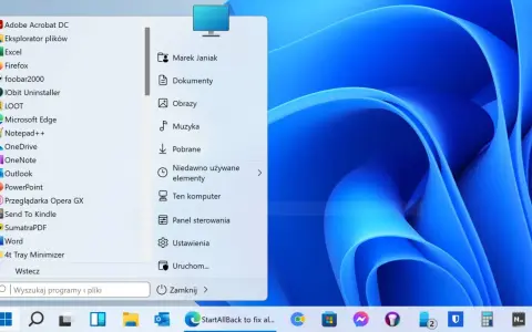 Menu Start w Windows 11: lista aplikacji, folderów i ustawień. Pokaż więcej opcji Windows 11, by znaleźć potrzebne programy.