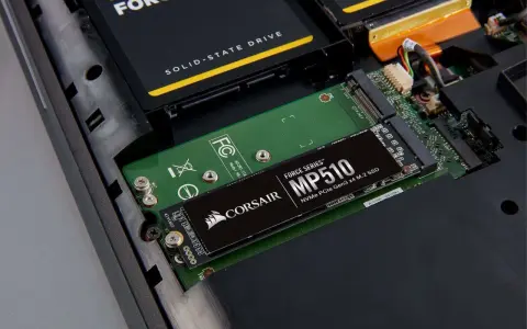 Dysk NVMe PCIe Gen3 x4 M.2 SSD Corsair MP510 wewnątrz obudowy komputera. To jest odpowiedź na pytanie: nvme co to.