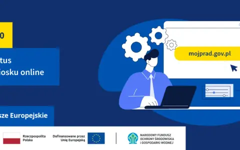 Osoba sprawdza status wniosku online na stronie mojprad.gov.pl. Program Mój Prąd 6.0.