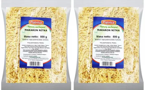 Dwa opakowania makaronu nitki Piątnica po 500g. Idealny do zup i sosów.