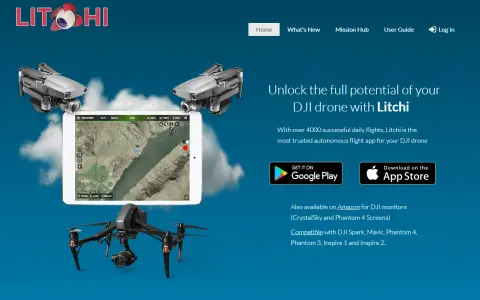 Litchi App: Steuere deine DJI Drohne mit der Litchi App. Hier siehst du Drohnen, ein Tablet mit Kartenansicht und Download-Buttons.