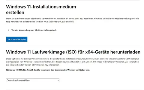 Windows 11 Laufwerkimage (ISO) für x64-Geräte herunterladen. Erstellen Sie ein startbares Medium für die Installation von Windows 11.