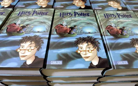 Stapel von "Harry Potter und der Halbblutprinz"-Büchern, die die magische Reise von Harry und Dumbledore zeigen.