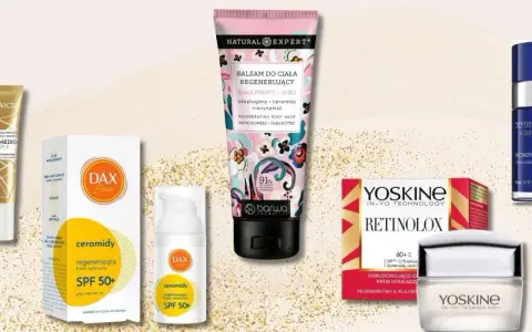 Kosmetyki z ceramidami: krem pod oczy Perfecta, balsam do ciała Natural Expert, krem Dax Sun SPF 50+ i krem Yoskin. Ceramidy to klucz do regeneracji skóry.