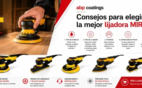 Guía para elegir entre distintos tipos de lijadoras MIRKA: orbital, rectangular, delta y excéntrica. Consejos sobre potencia, extracción de polvo y ergonomía.