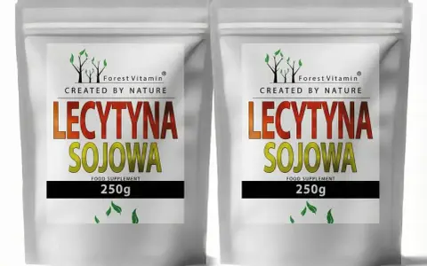 Dwie saszetki z lecytyną sojową Forest Vitamin, każda po 250g. Produkt spożywczy stworzony przez naturę.