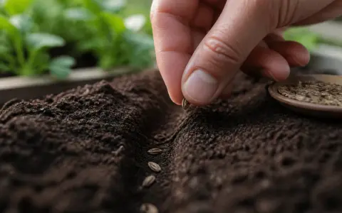 Main d'une personne semant des graines de carottes dans la terre. Le moment idéal pour savoir quand semer les carottes d'hiver.