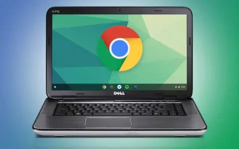 En Dell XPS-dator med ChromeOS Flex som körs, med den ikoniska Chrome-logotypen på skärmen.