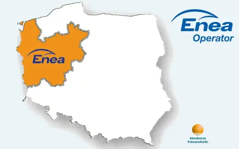 Mapa Polski z zaznaczonym obszarem działania Enea Operator. Informacja o opłacie mocowej.