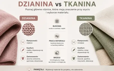 Dzianina vs tkanina: porównanie cech, budowy i zastosowań. Dzianina jest elastyczna, miękka i dopasowuje się do ciała.