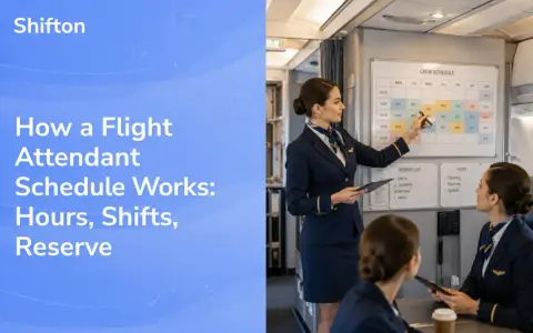 Hostess di volo discute il programma di lavoro, mostrando quanto lavora un hostess di volo tra turni e riserve.