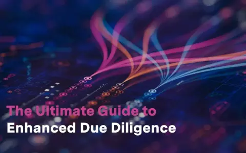 The Ultimate Guide to Enhanced Due Diligence, visualized with flowing data streams on a digital circuit board.