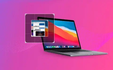 Un MacBook con uno schermo che mostra una conversazione di messaggi e un'anteprima di cattura schermo.