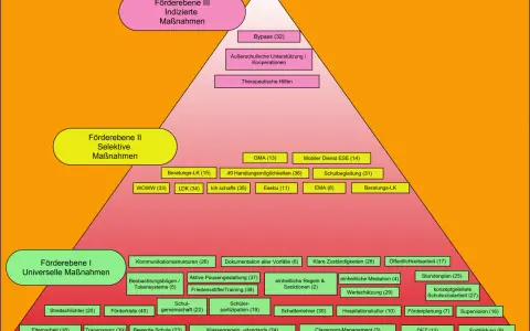 Das Schaubild zeigt pädagogisch sinnvolle Maßnahmen an Schulen, aufgeteilt in drei Förderebenen: universell, selektiv und indiziert.