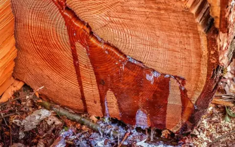 Krople żywicy spływają po świeżo ściętym pniu drzewa. Zastanawiasz się, czym zmyć żywicę?
